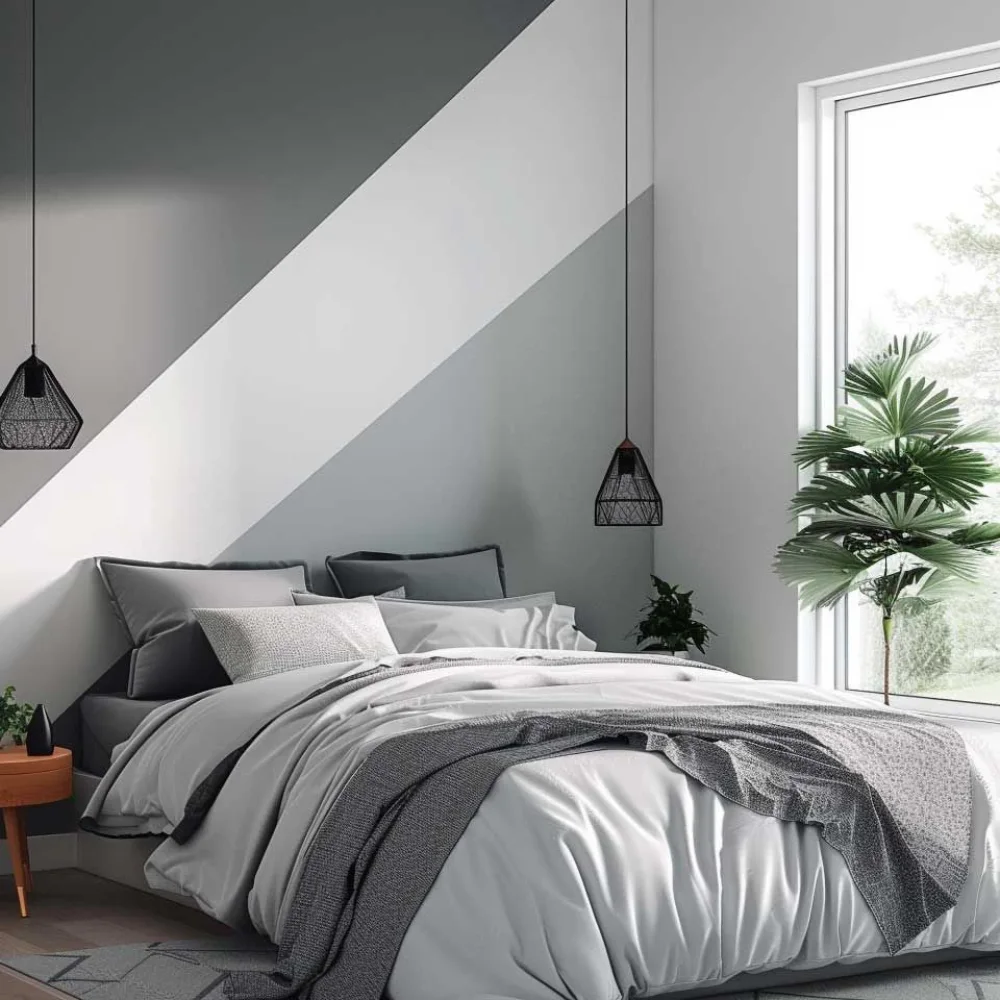 Bedroom wall painted with modern design